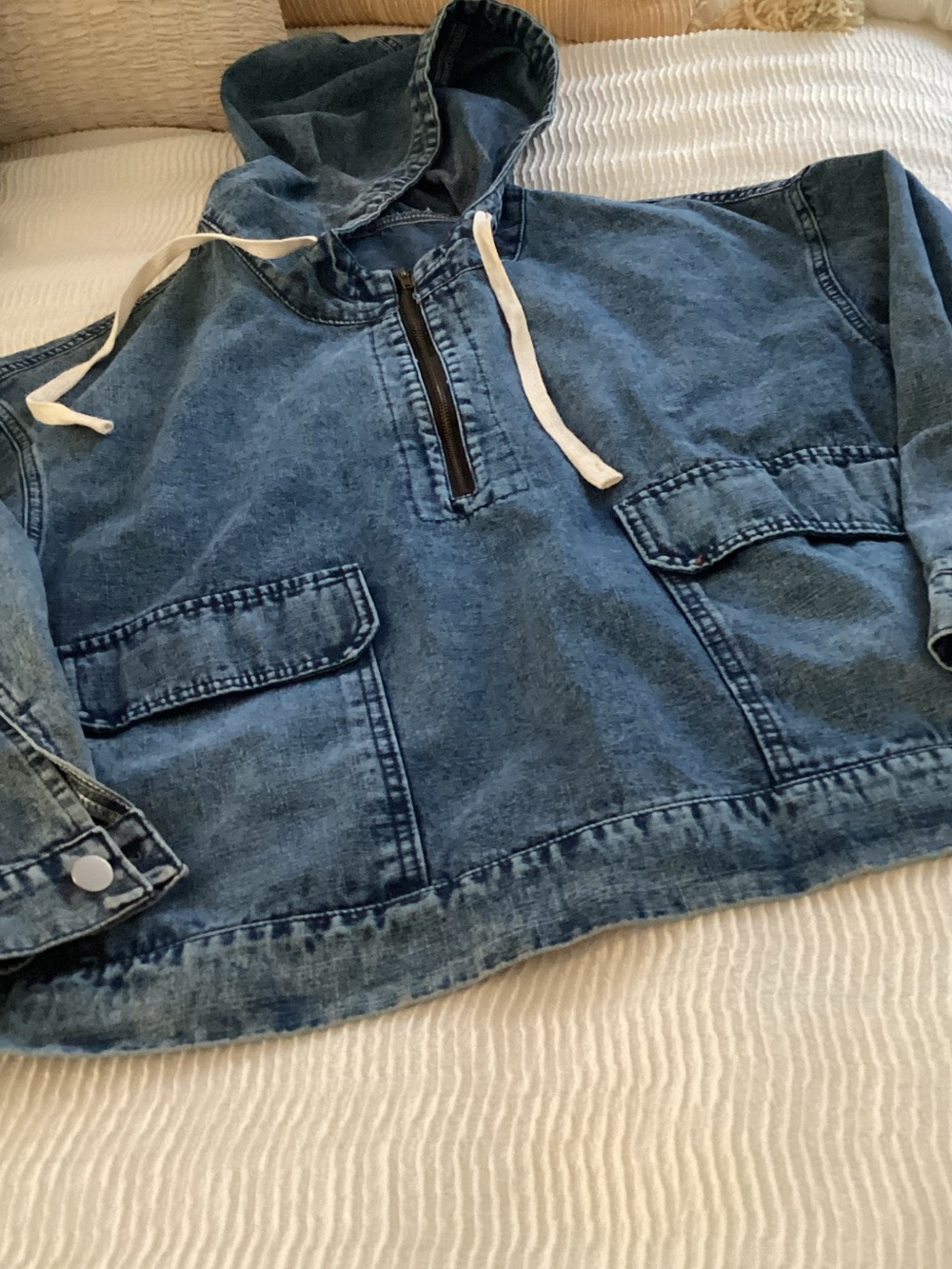 Kids Blue Denim Hoodie Jacket - Casual Hooded Coat